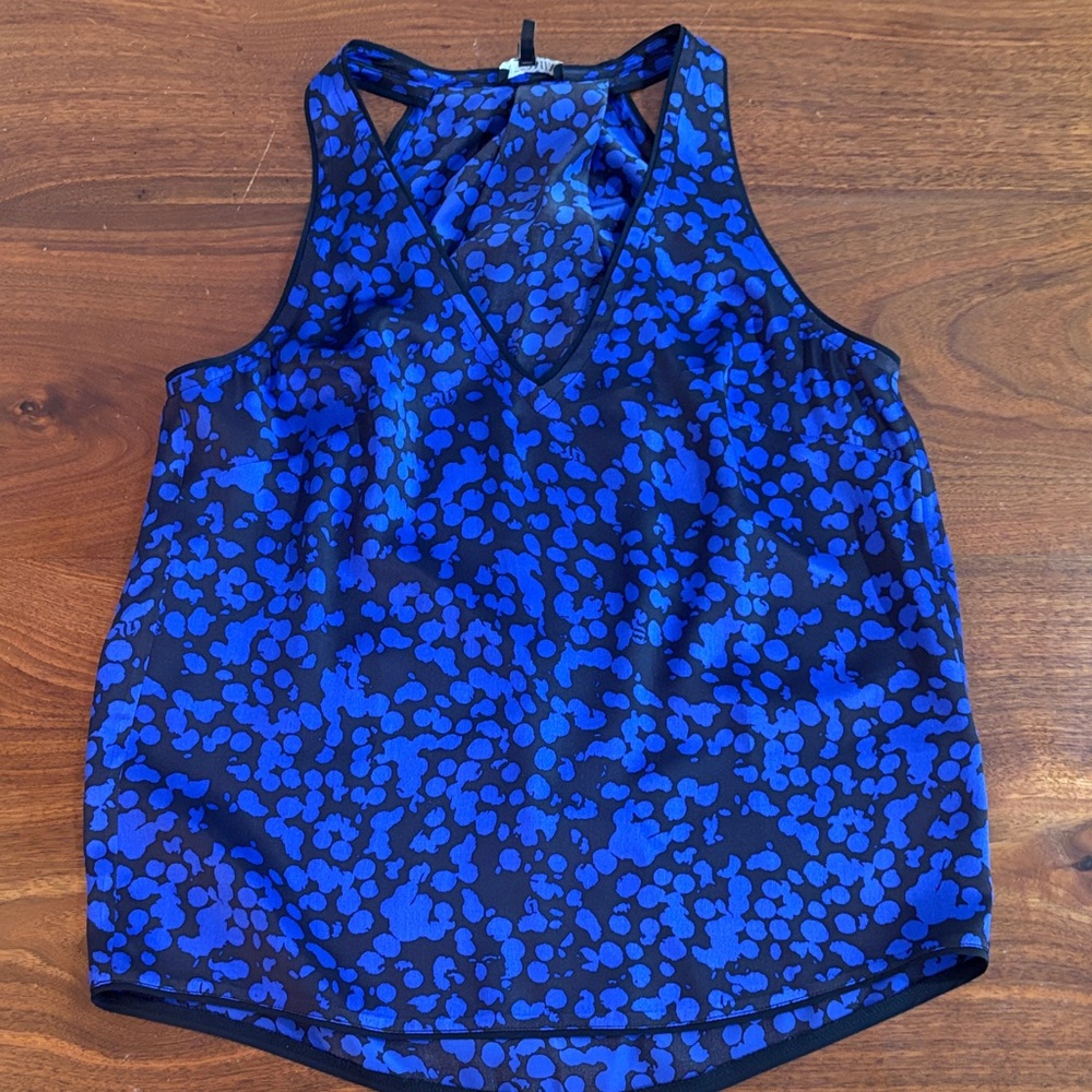 INTERMIX Blue and Black Silk Patterned Tank Top
